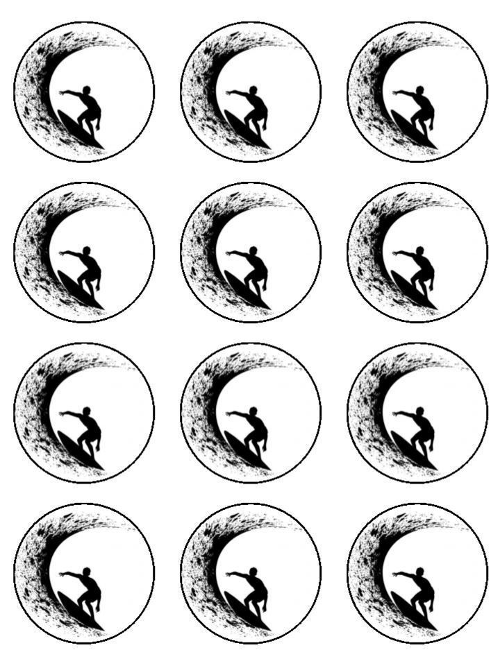Surfing surfers beach edible  printed Cupcake Toppers Icing Sheet of 12 Toppers