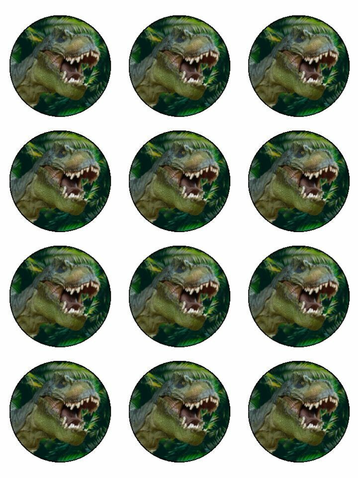 Dinosaur green t rex jungle  edible printed Cupcake Toppers Icing Sheet of 12 Toppers