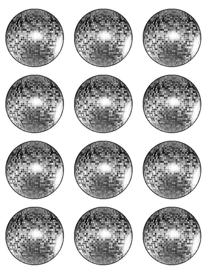 Disco ball silver party disco party Edible Printed Cupcake Toppers Icing Sheet of 12 Toppers