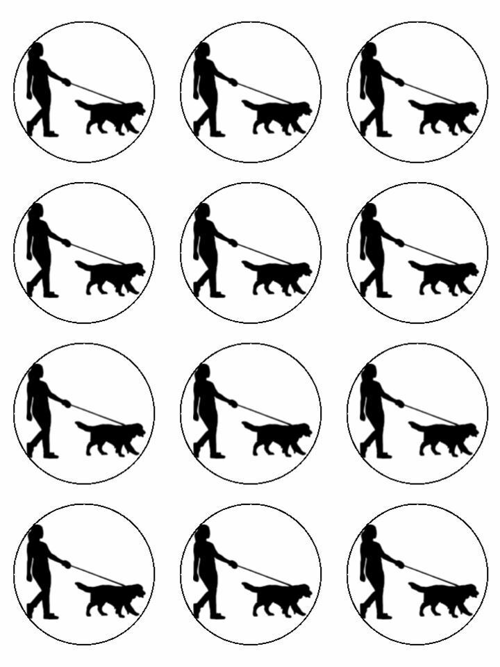 Dog walking dog walkers silhouette edible printed Cupcake Toppers Icing Sheet of 12 Toppers