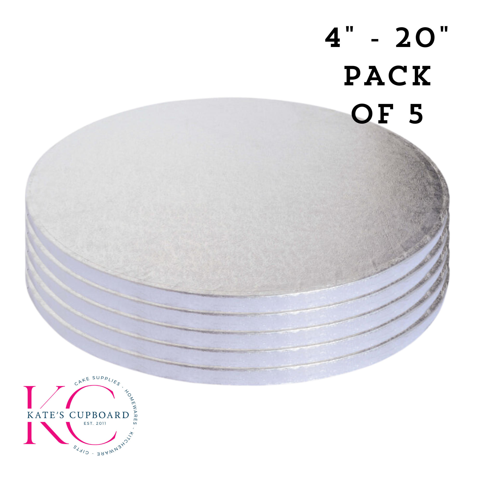 Cake Drums Boards 12mm Thick - Silver - Choose Size - Round (Circle) - Pack of 5