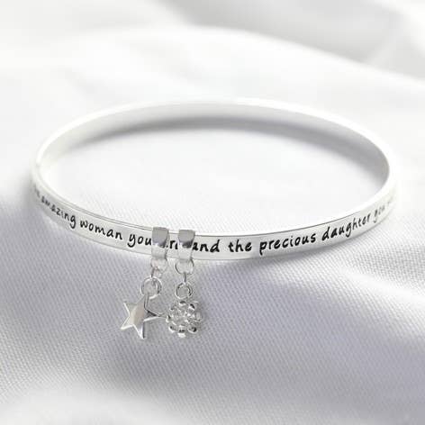 'Precious Daughter' Meaningful Word Bangle Silver