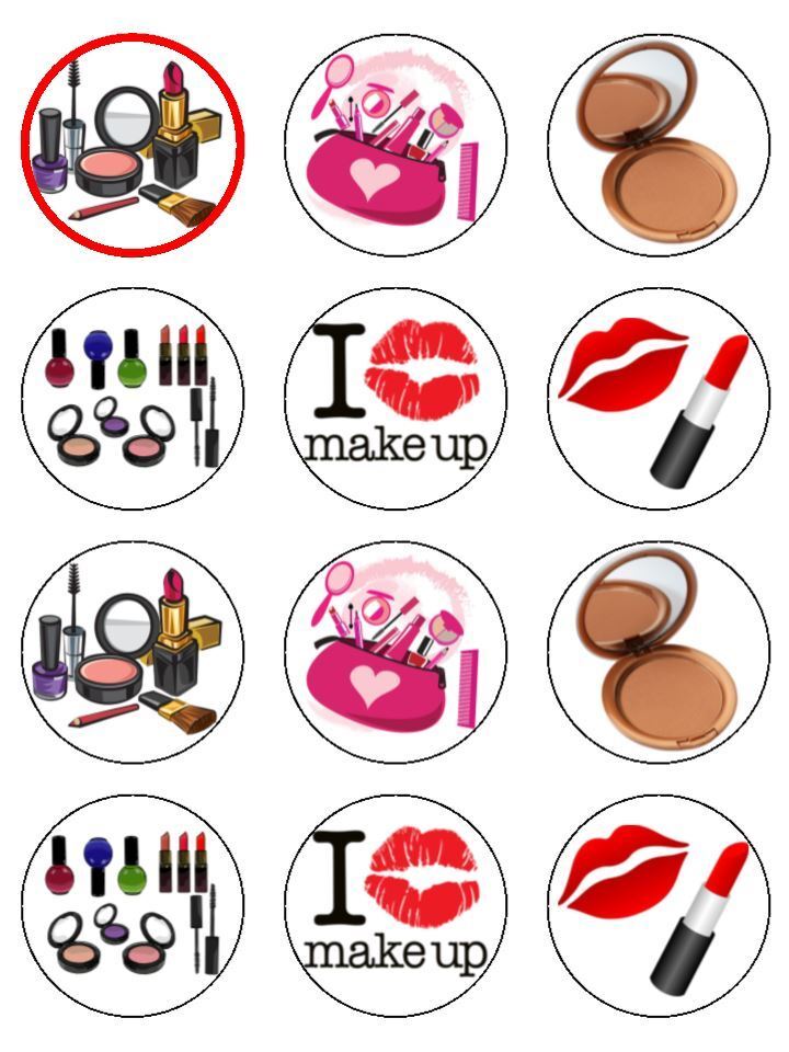 Makeup I love Lipstick Girly lips edible printed Cupcake Toppers Icing Sheet of 12 Toppers