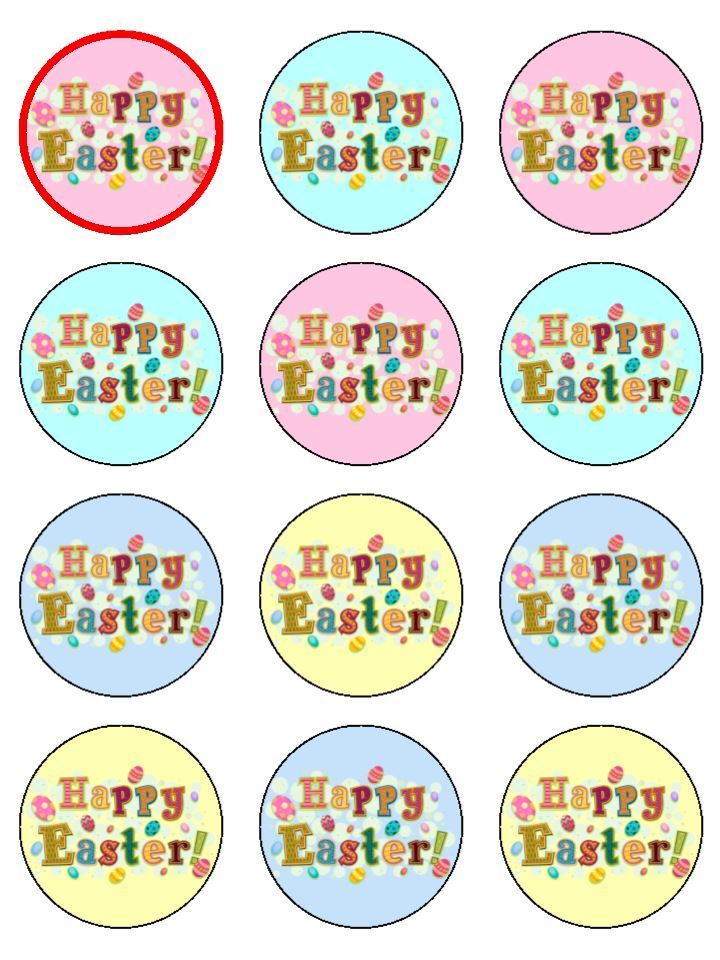 Happy Easter Pretty Pastel edible printed Cupcake Toppers Icing Sheet of 12 Toppers