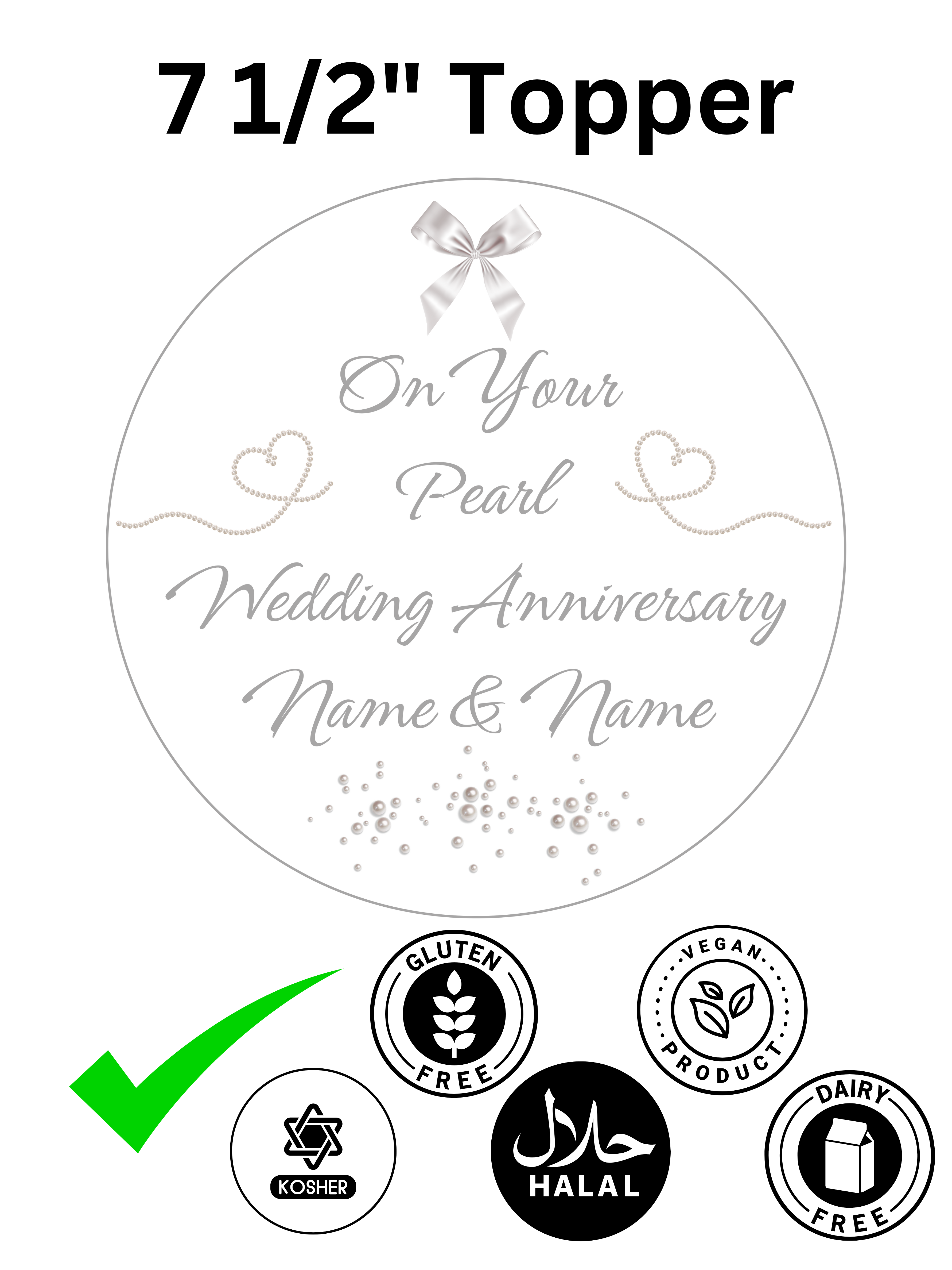 30 Years 30th Pearl Wedding Anniversary Personalised Edible Printed Cake Topper Round Icing Sheet