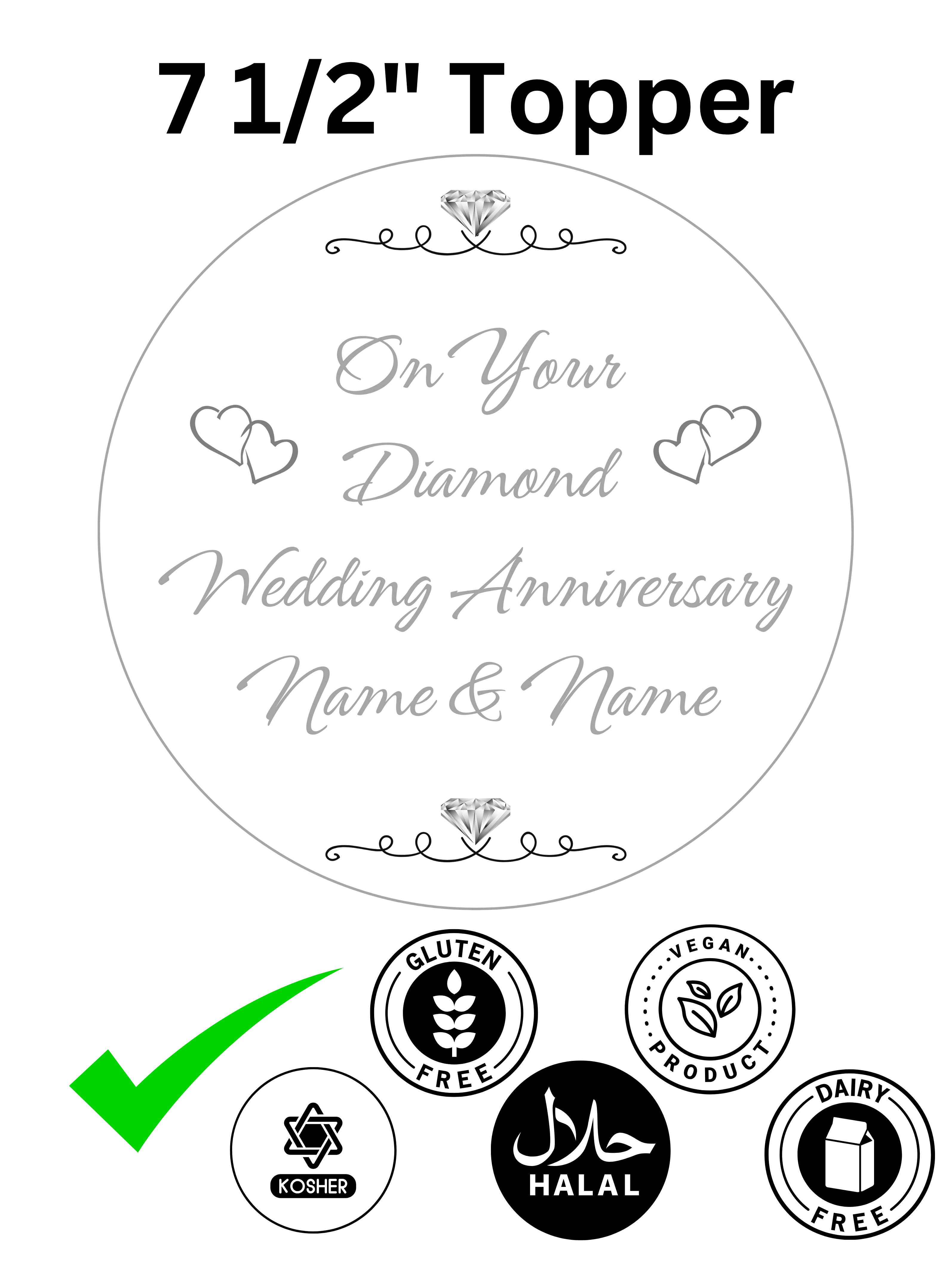 60 Years 60th Diamond Wedding Anniversary Personalised Edible Printed Cake Topper Round Icing Sheet