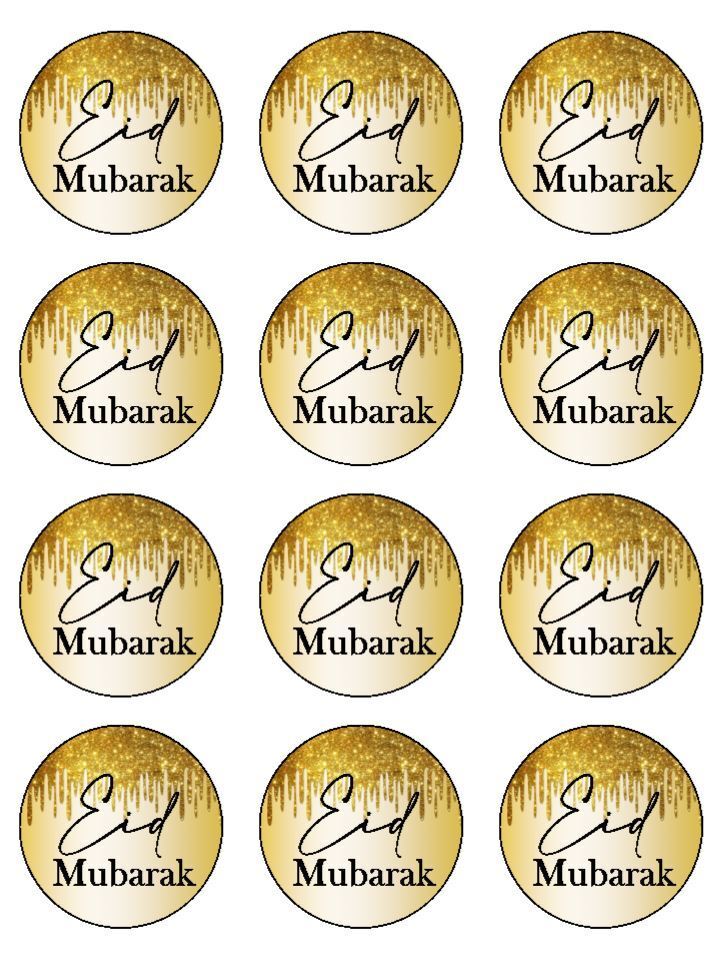 Eid Mubarak Golden Gold Edible Printed Cupcake Toppers Icing Sheet of 12 Toppers