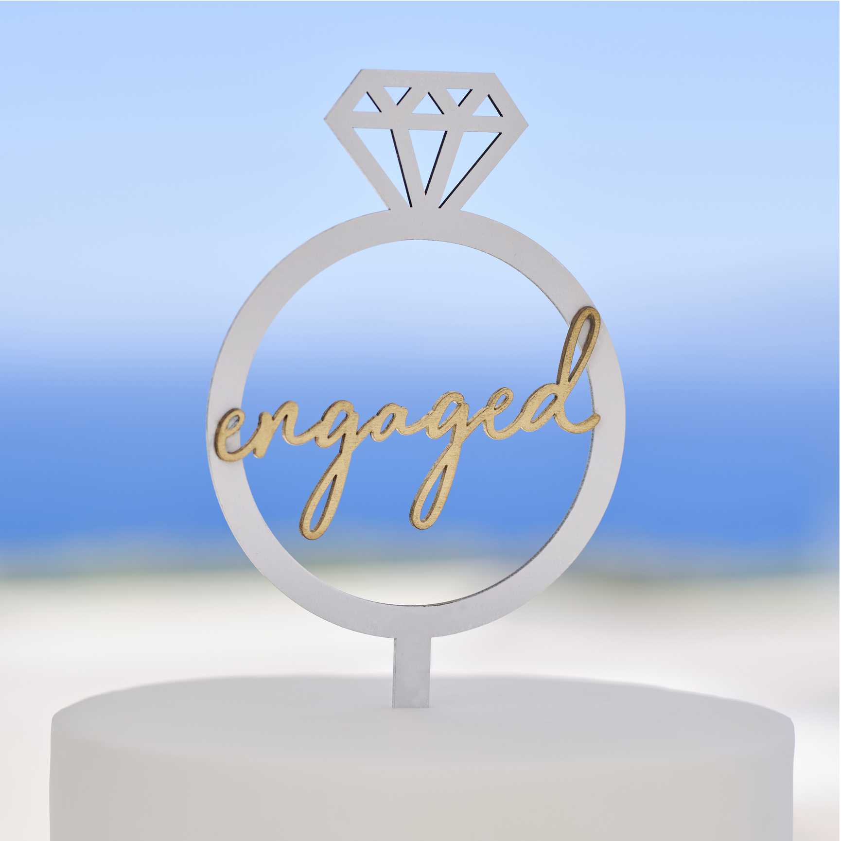 Ginger Ray Engaged Wooden Ring Cake Topper