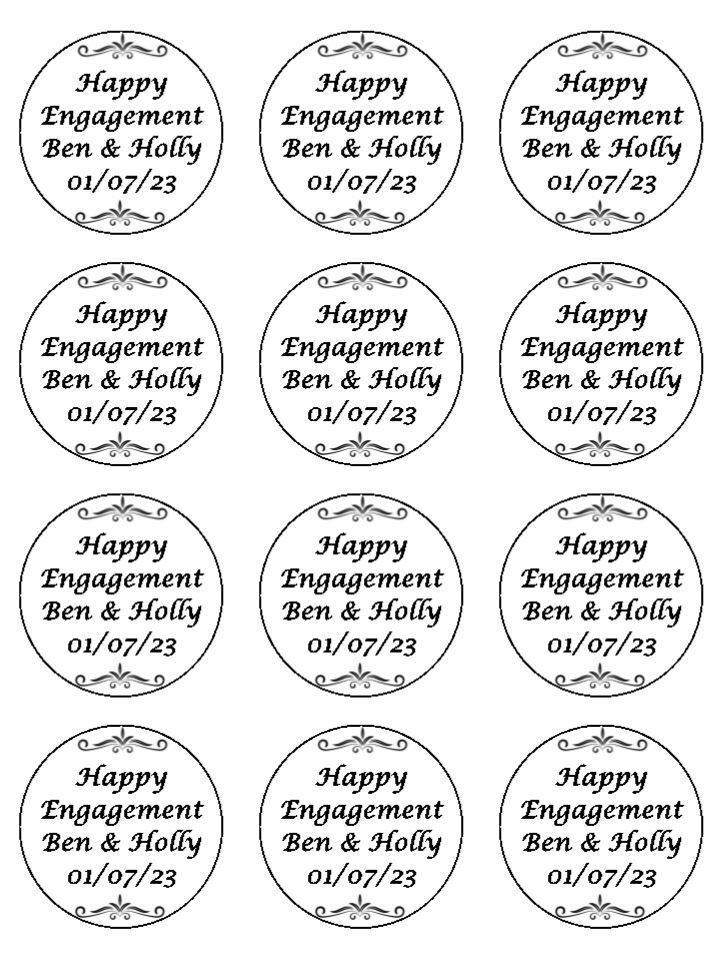 Happy engagement couple personalised Edible Printed Cupcake Toppers Icing Sheet of 12 toppers