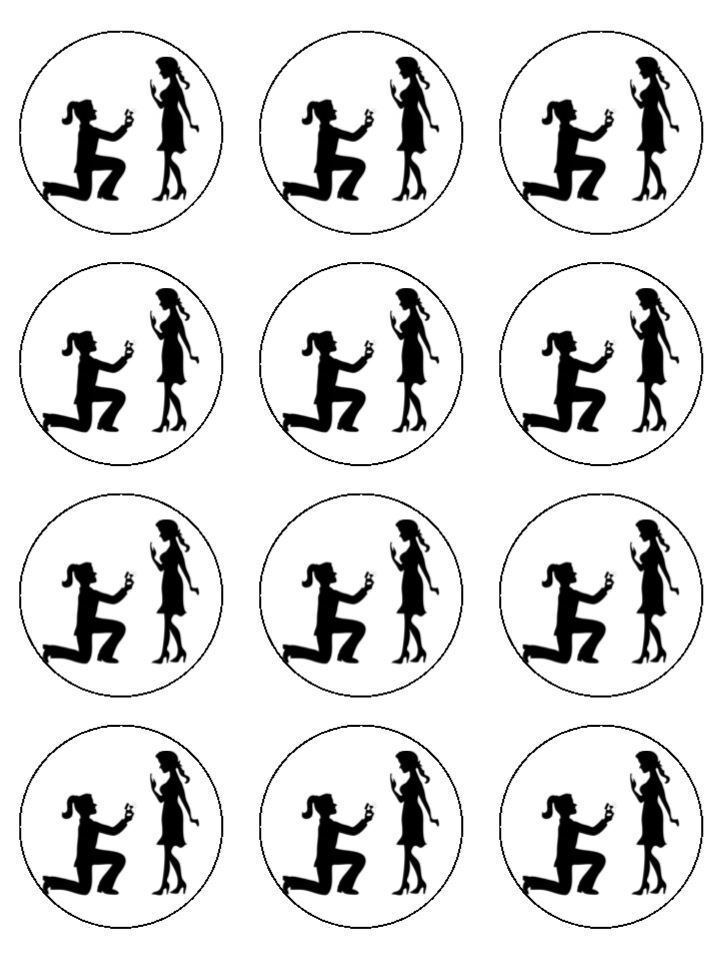 female gay Engagement Proposal Silhouette Edible Printed Cupcake Toppers Icing Sheet of 12 Toppers