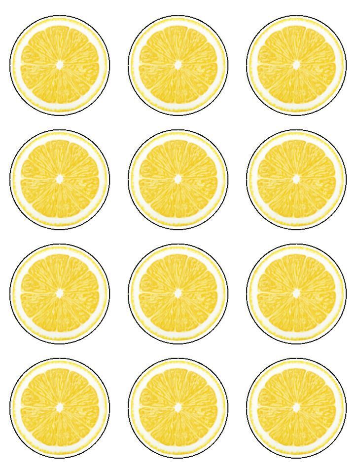 Lemons yellow lemon slice Edible Printed Cupcake Toppers Icing Sheet of 12 Toppers