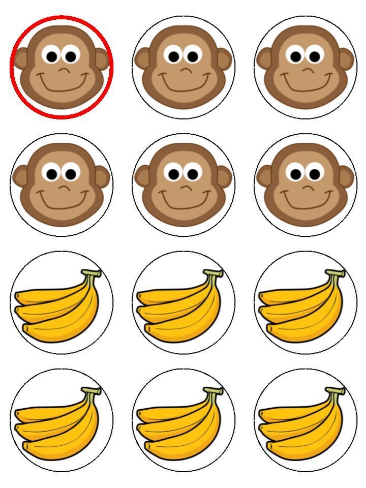 Monkey banana yellow fruit food Edible Printed Cupcake Toppers Icing Sheet of 12 Toppers