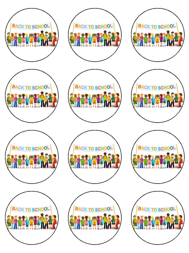 back to school Edible Printed Cupcake Toppers Icing Sheet of 12 Toppers