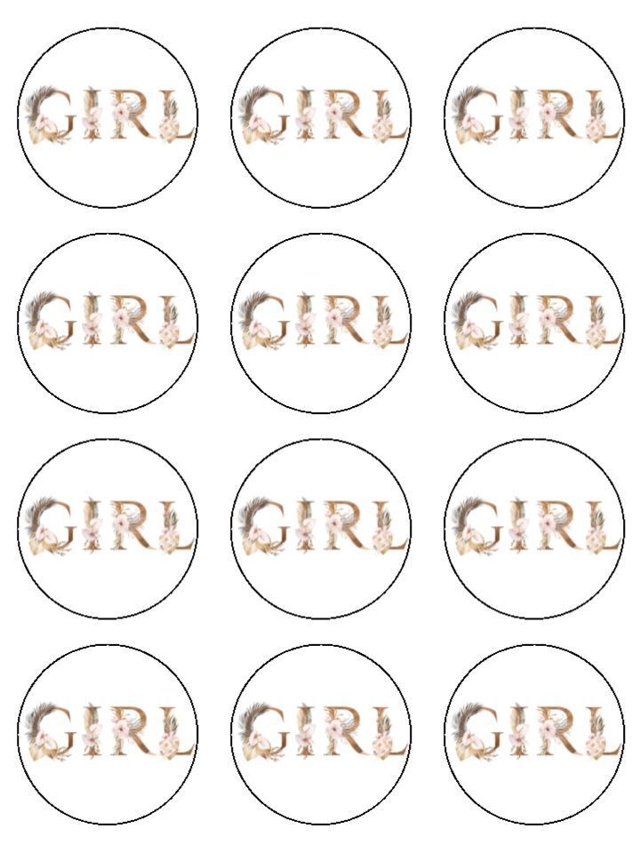 Baby girl neutral baby Edible Printed Cupcake Toppers Icing Sheet of 12 Toppers