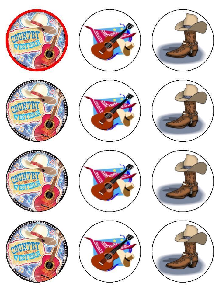 Country western cow boys edible printed Cupcake Toppers Icing Sheet of 12 Toppers
