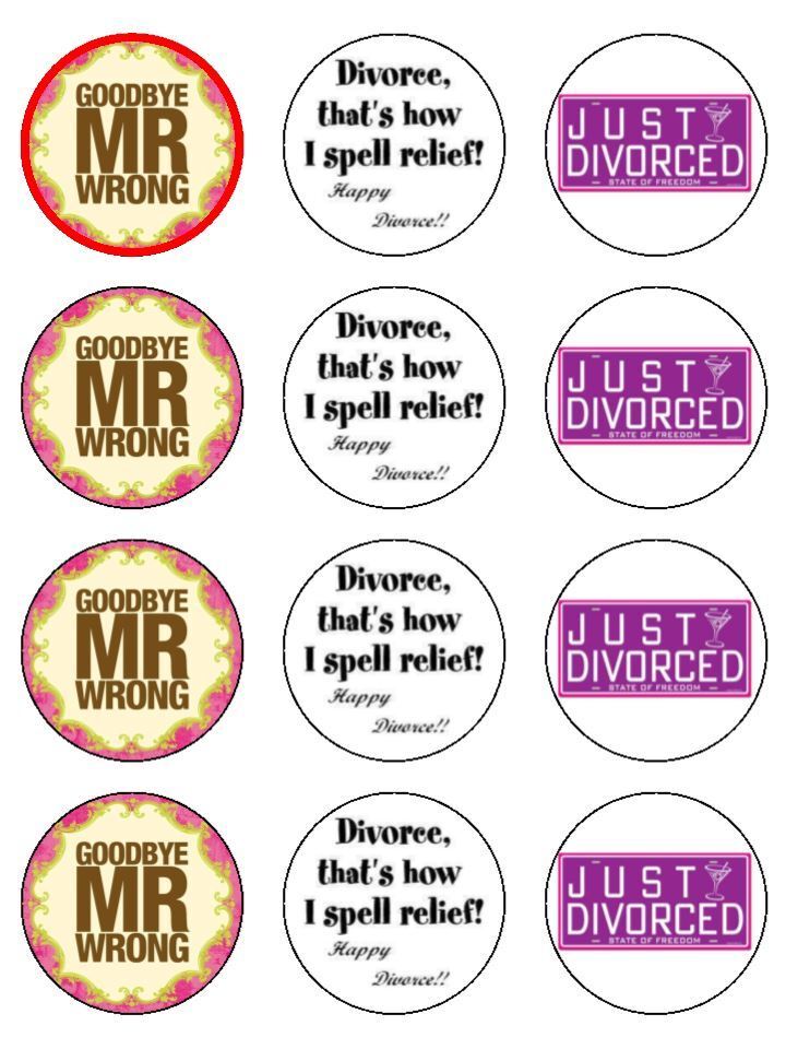 Divorce Party Happy edible printed Cupcake Toppers Icing Sheet of 12 Toppers