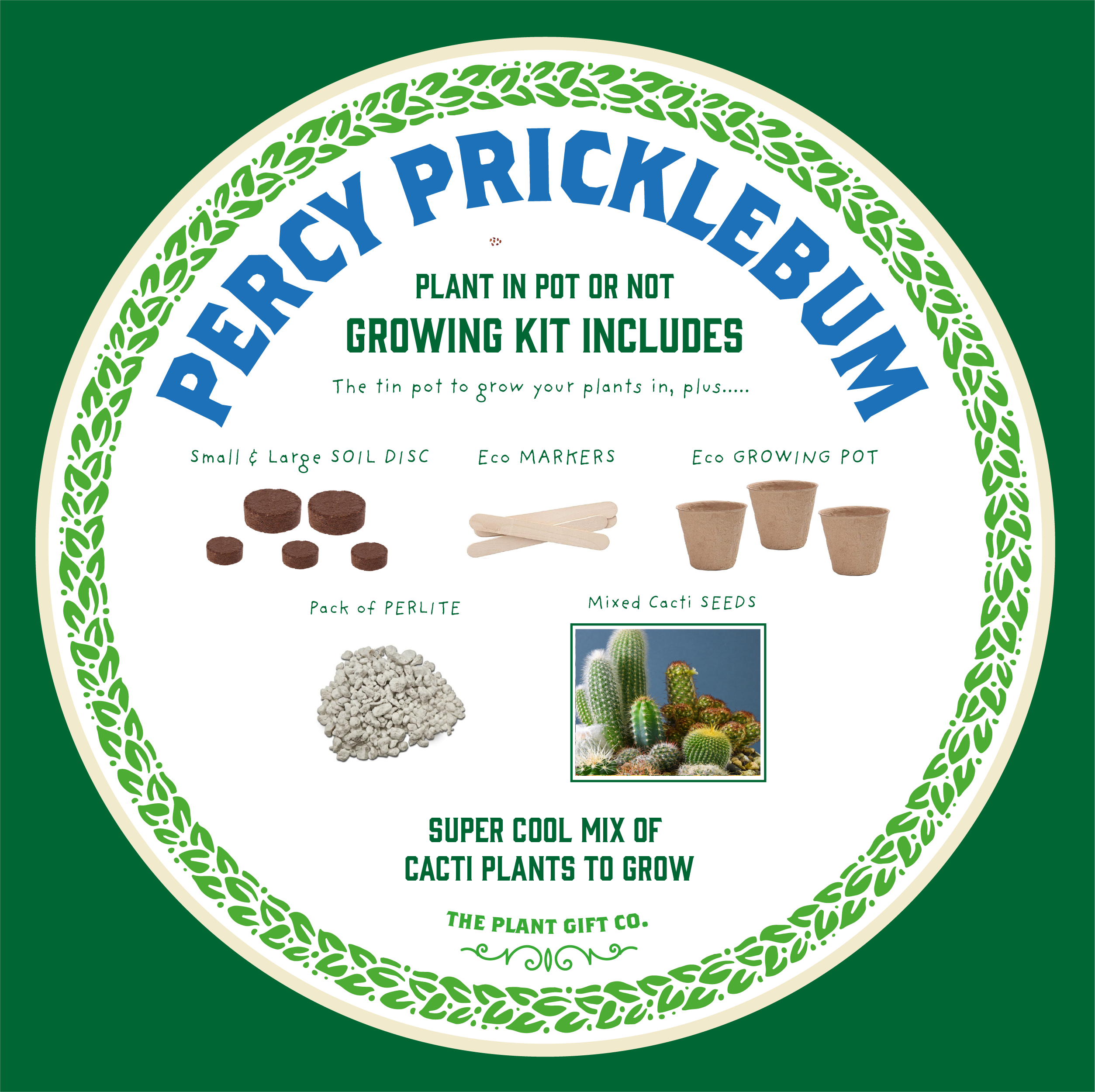 Percy Pricklebum Grow Your Own Cacti Tin Kit Gardening Gift Set