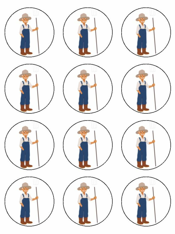 farmer farm job work animals edible printed Cupcake Toppers Icing Sheet of 12 Toppers