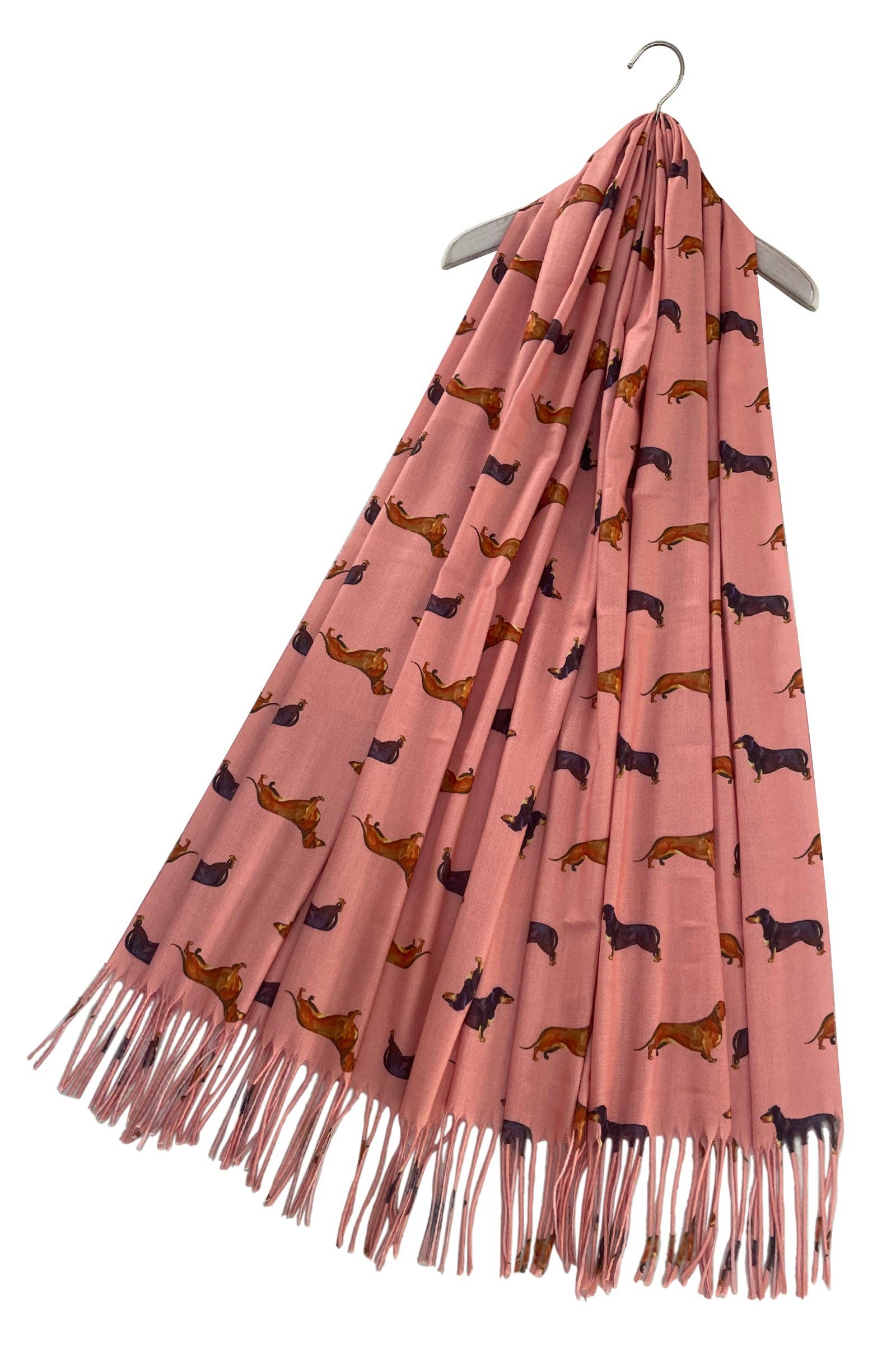 Dachshund Sausage Dog Print Pink Tassel Scarf