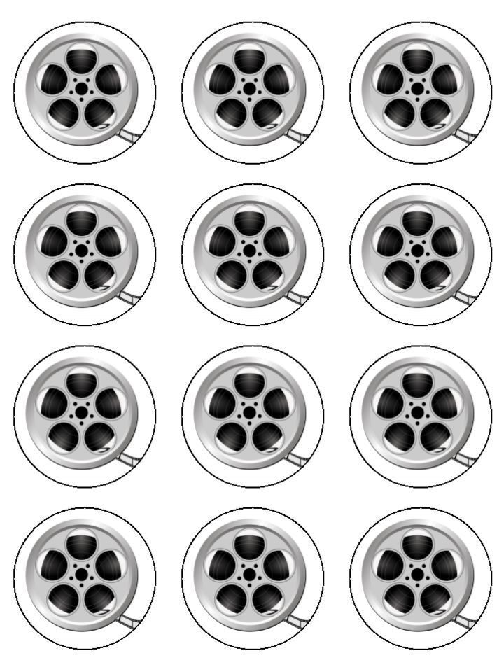 Novelty Film reel movies Edible Printed Cupcake Toppers Icing Sheet of 12 Toppers