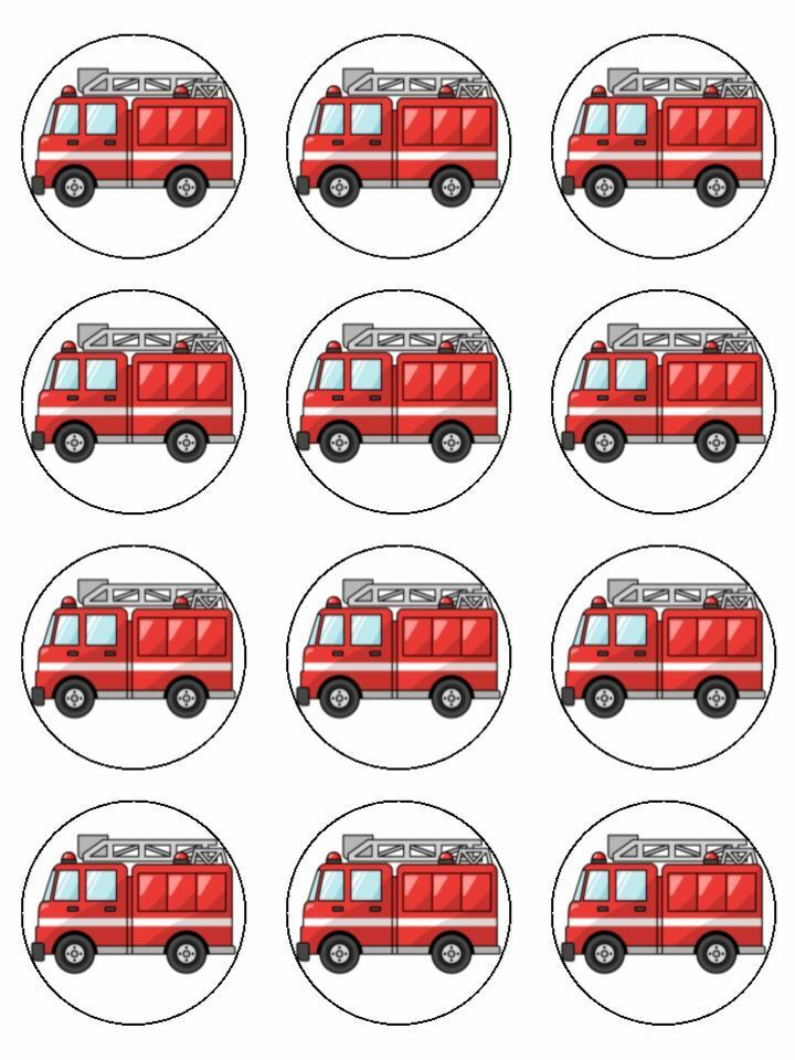 fire engine emergency service edible printed Cupcake Toppers Icing Sheet of 12 Toppers