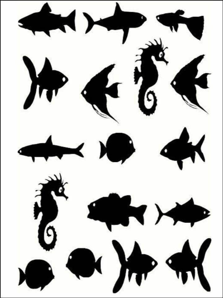 sea Fish animals silhouettes  Edible Printed Cake Decor Topper Icing Sheet Toppers Decoration