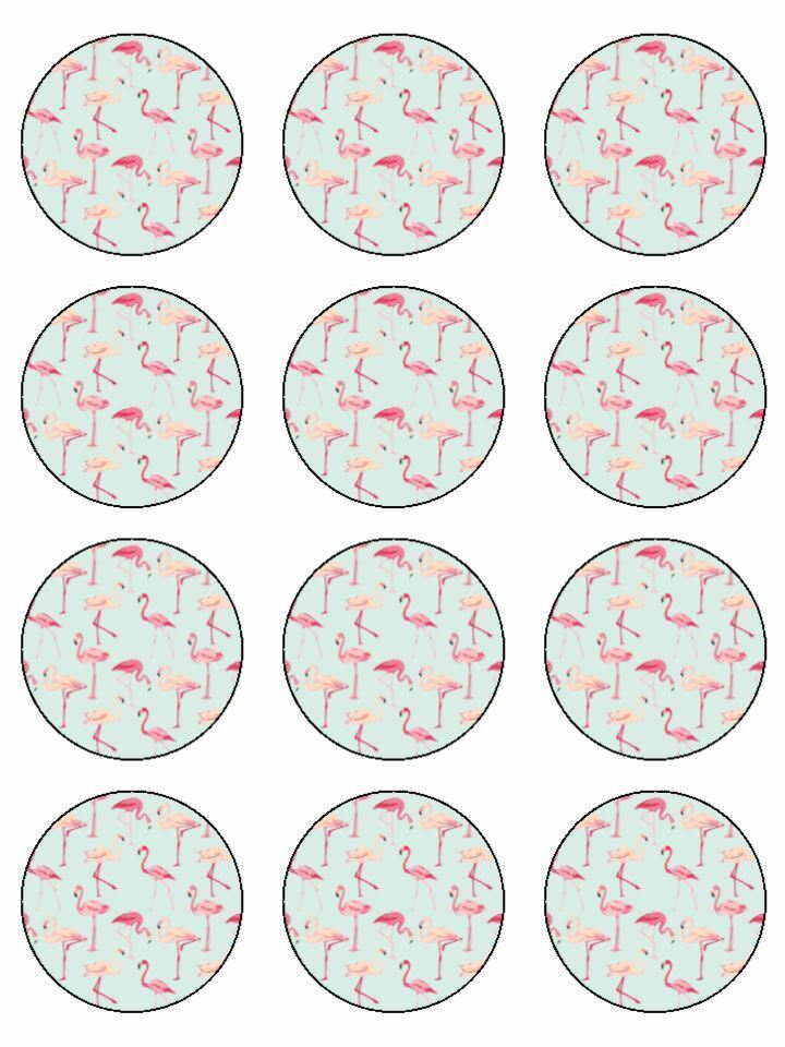 Tropical flamingo pink edible printed Cupcake Toppers Icing Sheet of 12 Toppers