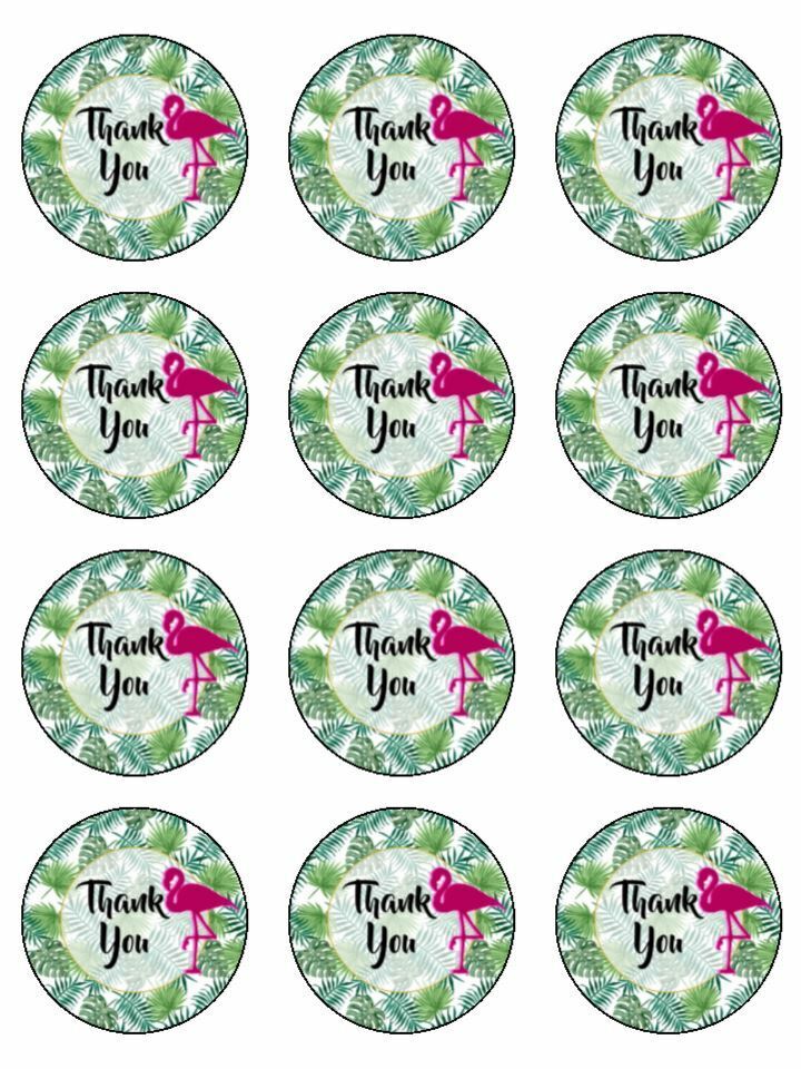 Thank you tropical leaves edible printed Cupcake Toppers Icing Sheet of 12 Toppers