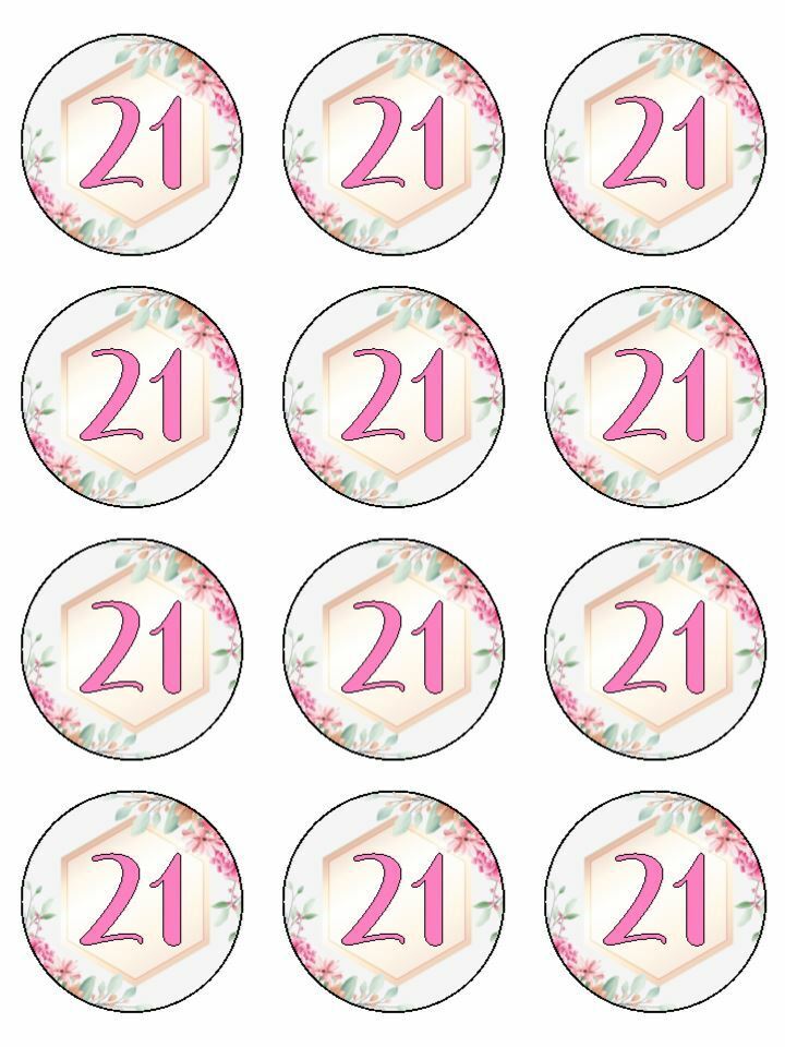 floral flowers pink 21st birthday Edible Printed Cupcake Toppers Icing Sheet of 12 Toppers