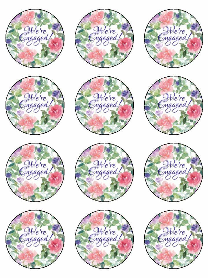 engagement we're engaged edible printed Cupcake Toppers Icing Sheet of 12 Toppers