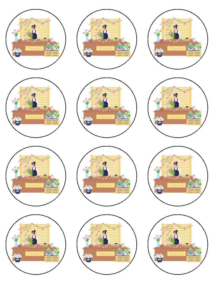 Florist flowers hobby job Edible Printed Cupcake Toppers Icing Sheet of 12 Toppers