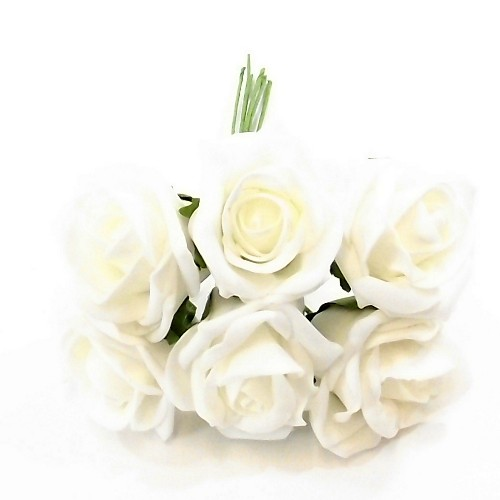 Princess Colourfast Foam Roses 6cm - Bunch of 6 - White