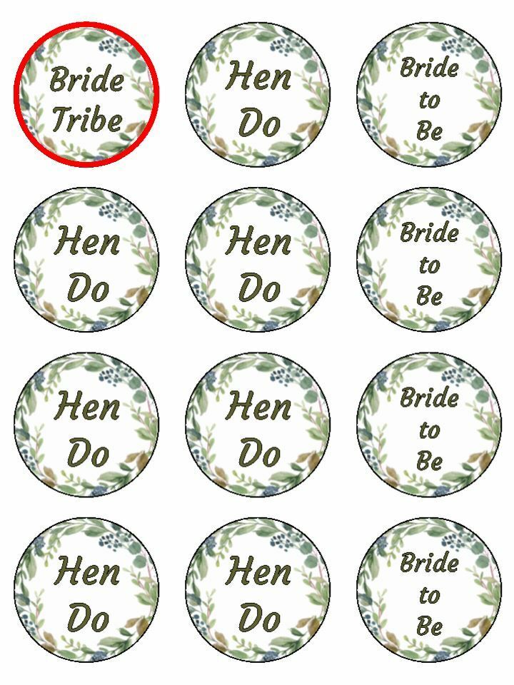 Foliage Hen night hen doedible Printed Cupcake Toppers Icing Sheet of 12 Toppers