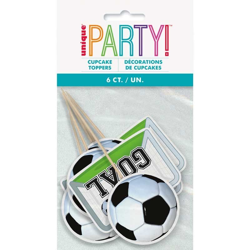 Pack of 6 Football Cupcake Pic Decorations - Footballs and Goals