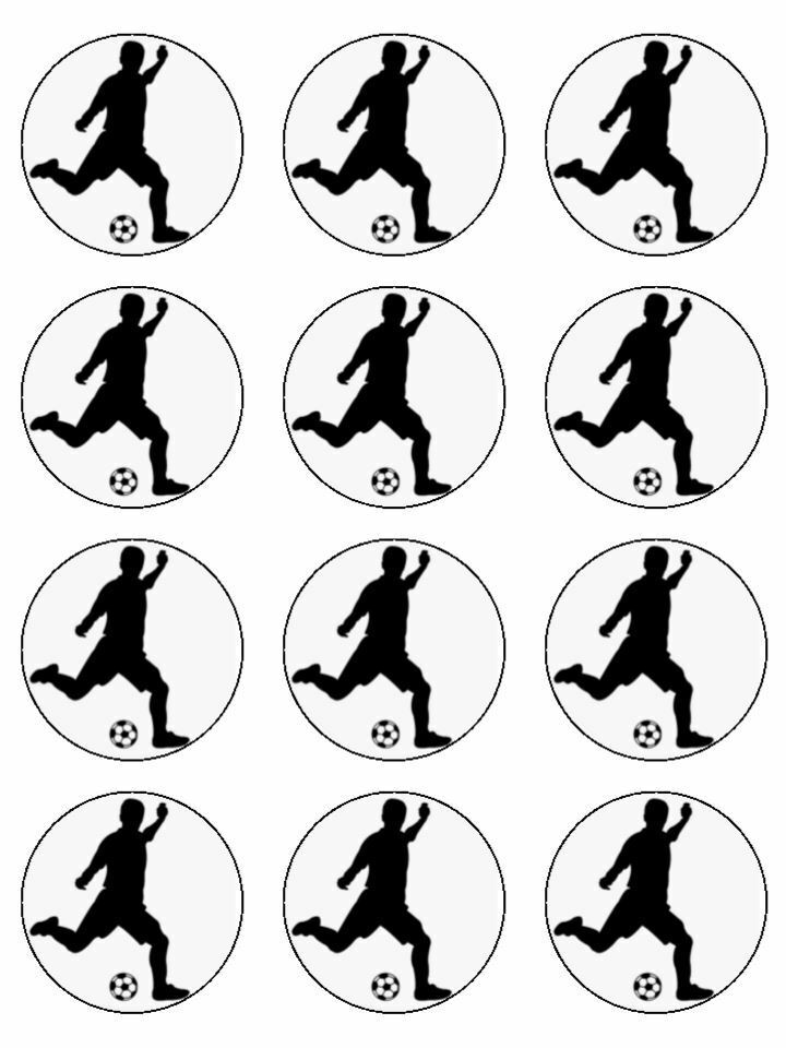 football sport silhouette black edible printed Cupcake Toppers Icing Sheet of 12 Toppers