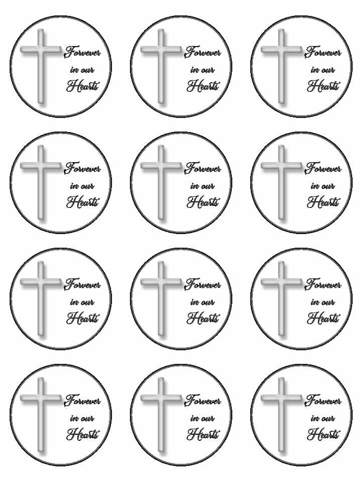 Forever in our hearts cross RIP Funeral edible printed Cupcake Toppers Icing Sheet of 12 Toppers