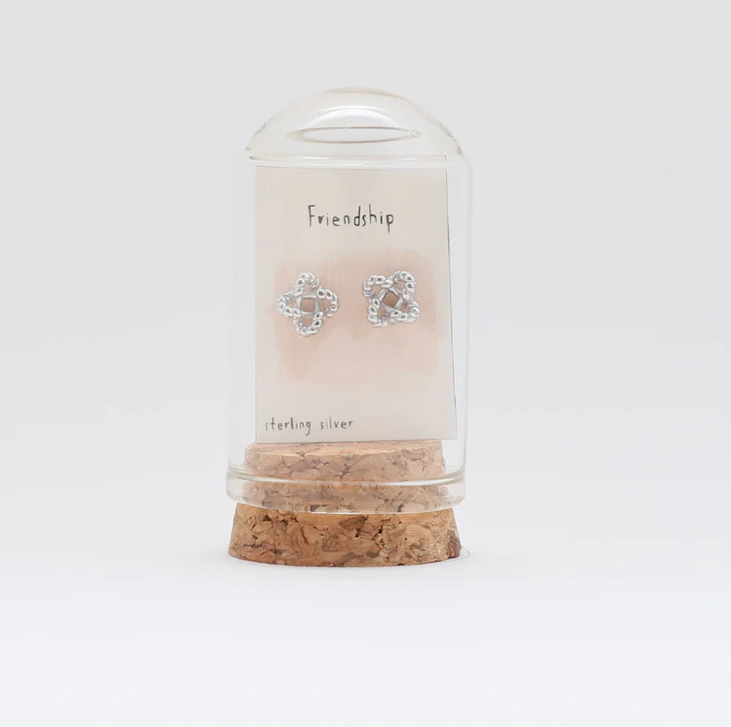 Friendship - Terrarium Bottle - Knot Stud Earrings with Butterfly Back - Silver