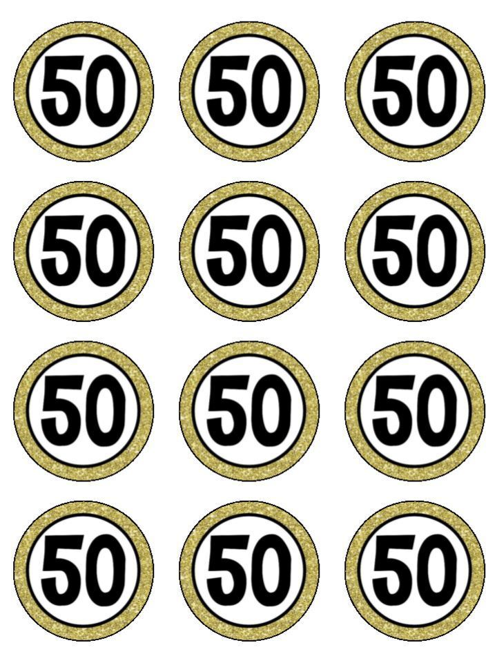 50th birthday or wedding anniversary  edible printed Cupcake Toppers Icing Sheet of 12 Toppers