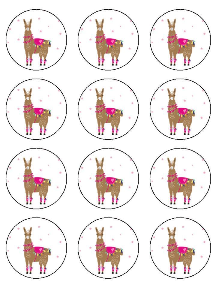 Drama LLama Lama pink Pretty edible printed Cupcake Toppers Icing Sheet of 12 Toppers