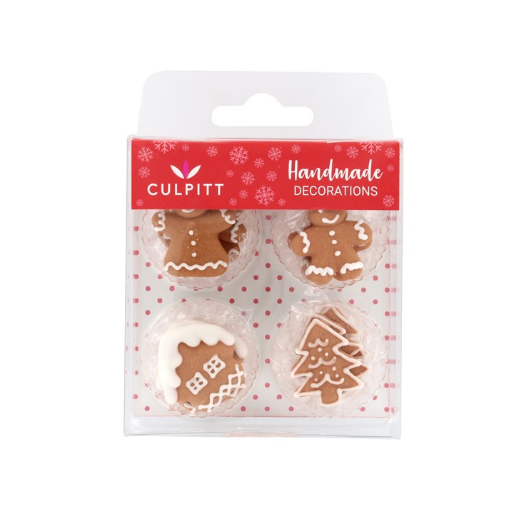 Gingerbread Village Festive Edible Sugar Pipings for cakes or cupcakes Pack of 12