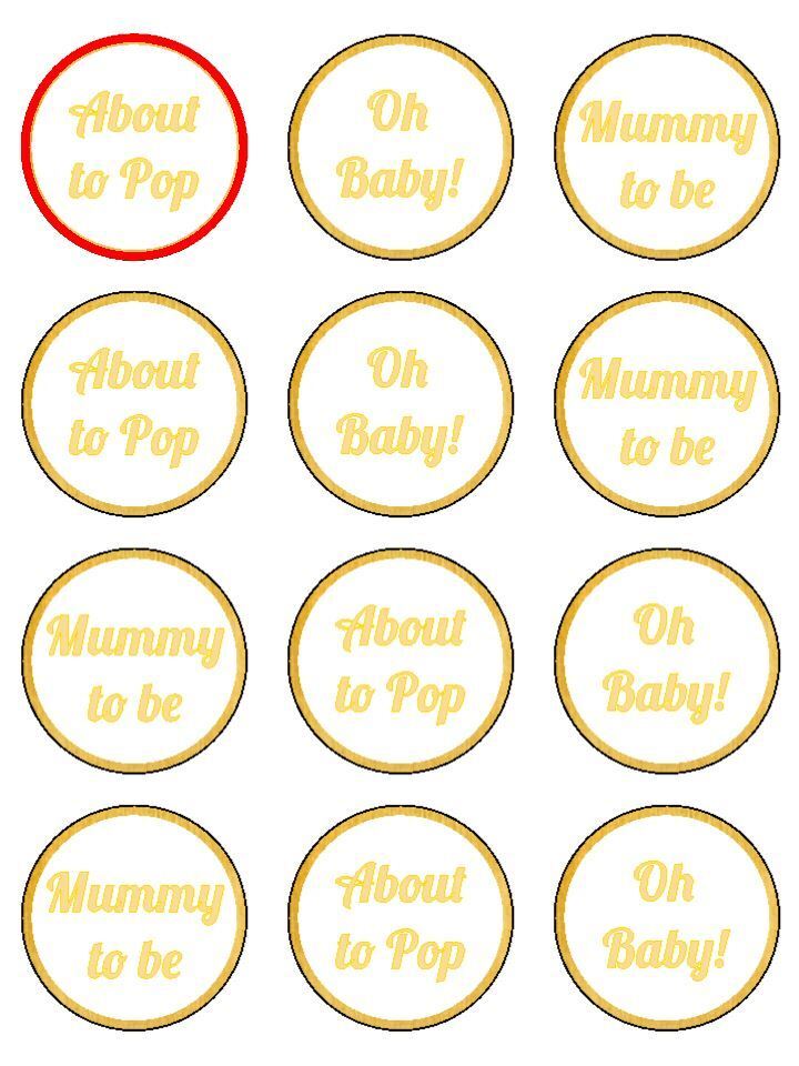 Oh Baby Shower Ready to pop Mummy to Be edible printed Cupcake Toppers Icing Sheet of 12 Toppers