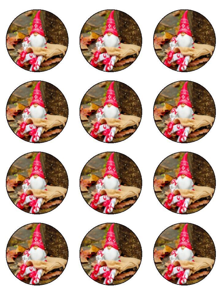 Funny Cute Gnome Christmas xmas  edible printed Cupcake Toppers Icing Sheet of 12 Toppers
