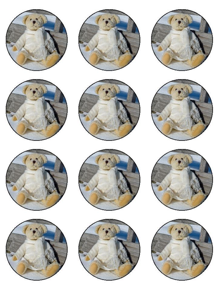 Snowy Winter Christmas Teddy Bear  edible printed Cupcake Toppers Icing Sheet of 12 Toppers