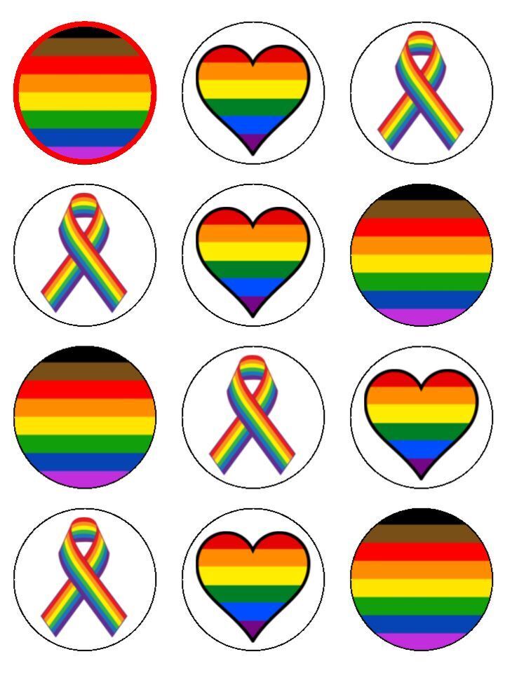 Rainbow Pride LGBTQ+ Love Edible Printed Cupcake Toppers Icing Sheet of 12 Toppers