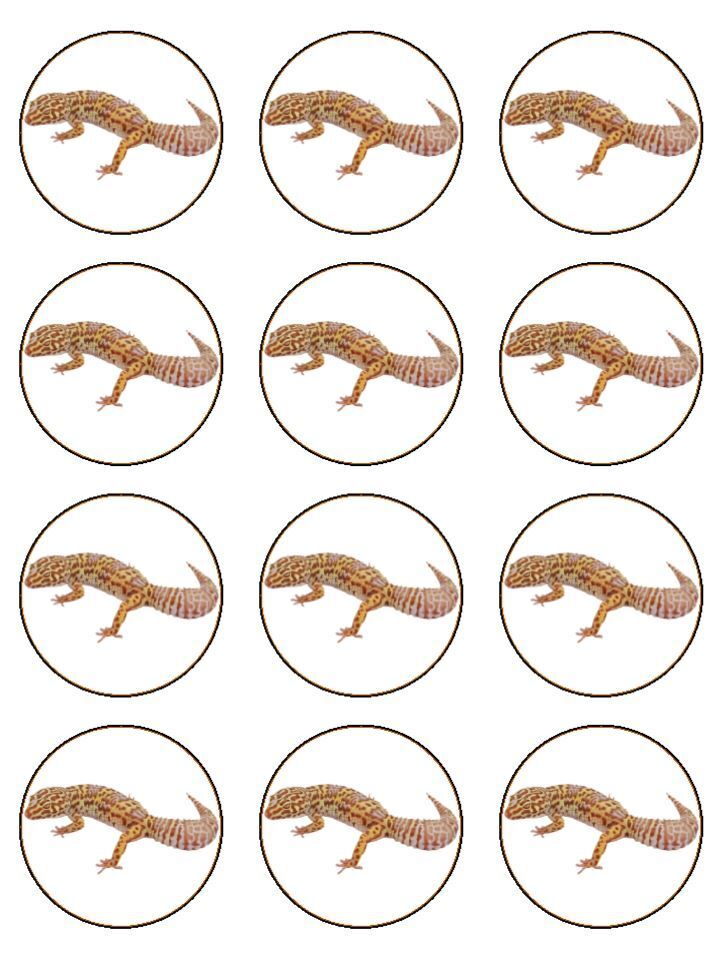 Gecko reptile animal creature Edible Printed Cupcake Toppers Icing Sheet of 12 Toppers