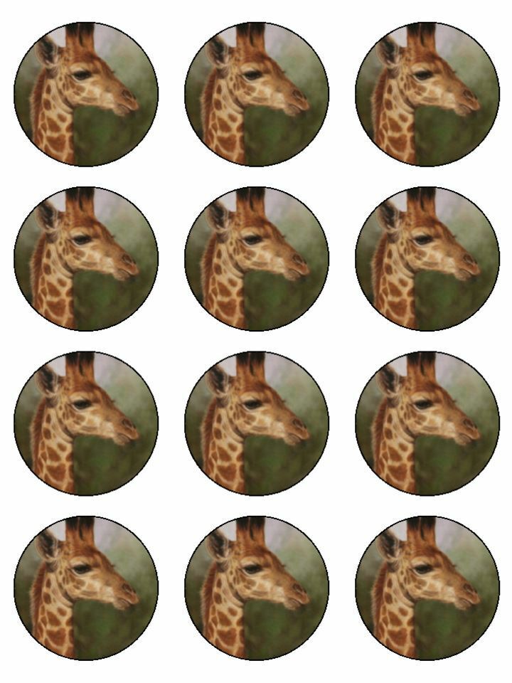 Giraffe animals wild animals edible printed Cupcake Toppers Icing Sheet of 12 Toppers