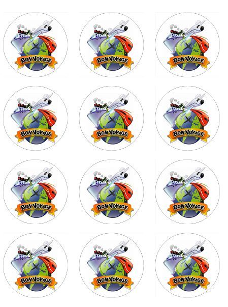 bonvoyage Travel edible  printed Cupcake Toppers Icing Sheet of 12 Toppers