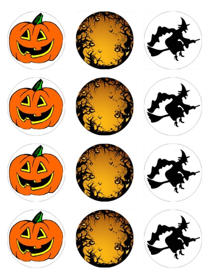 Halloween pumpkins witches edible  printed Cupcake Toppers Icing Sheet of 12 Toppers