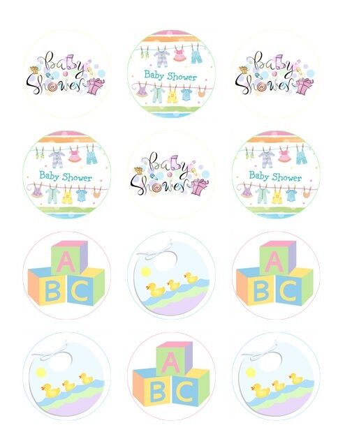 Baby Shower Unisex Birth Cake  edible  printed Cupcake Toppers Icing Sheet of 12 Toppers