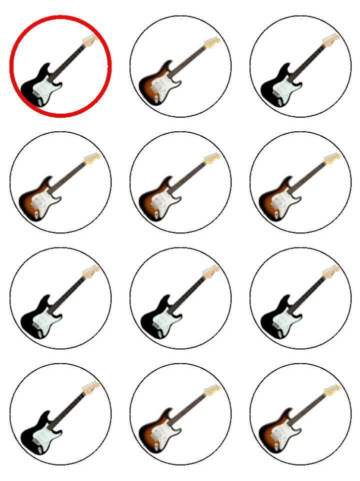 Electric Guitars music  Edible edible printed Cupcake Toppers Icing Sheet of 12 Toppers